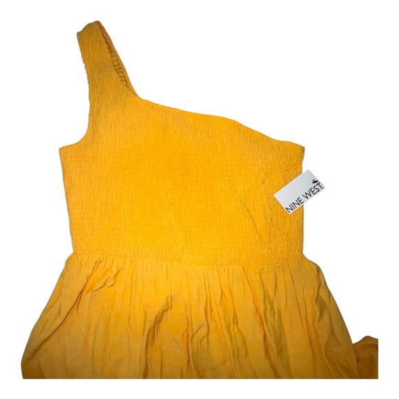 NWT Nine West Flowy Yellow One Shoulder Tiered Maxi Dress A Line - Picture 2 of 4